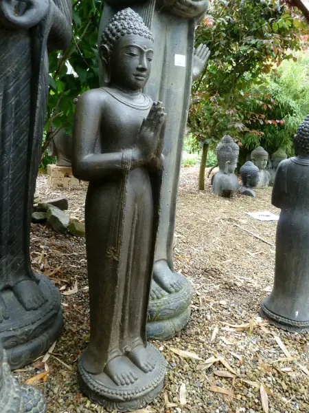 Product image of the product “Standing Buddha, India, 100 cm height, cast stone, handcrafted & coloured 100 cm”